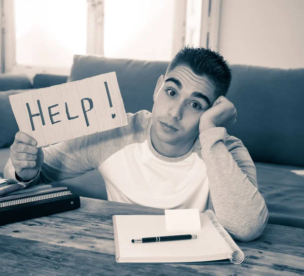 Young Tired Stressed Student Working His Homework Masters Feeling Desperate — Stock Photo, Image