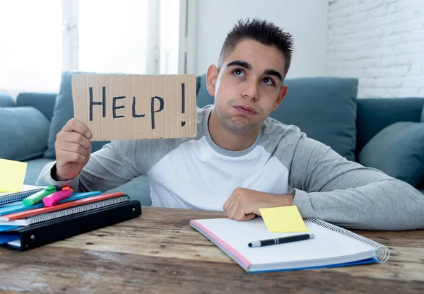 Young Tired Stressed Student Working His Homework Masters Feeling Desperate — Stock Photo, Image