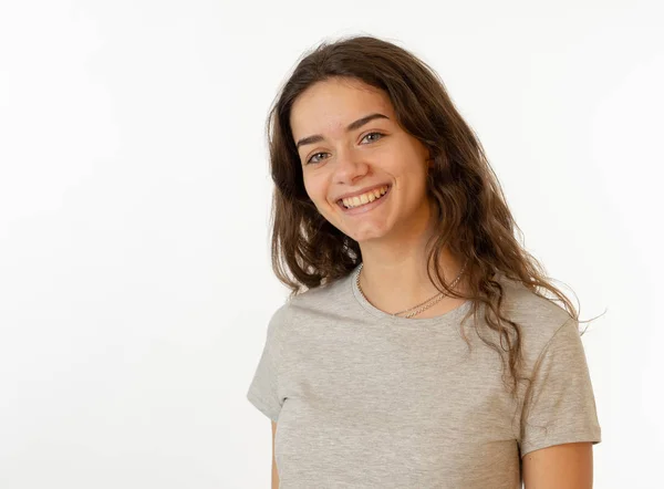 Close Retrato Menina Branca Muito Jovem Com Rosto Feliz Belo — Fotografia de Stock