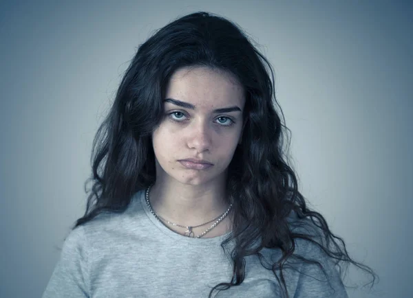 Portrait Jeune Adolescente Triste Sentant Malheureuse Misérable Mélancolique Souffrant Dépression — Photo