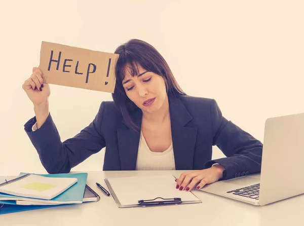 Giovane Bella Donna Affari Che Soffre Stress Lavorando Alla Scrivania — Foto Stock