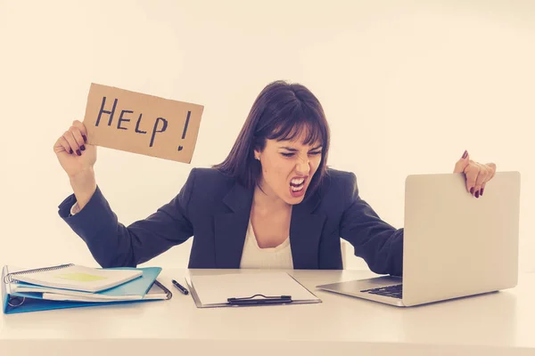 Jonge Mooie Zakenvrouw Lijden Stress Werken Bij Bureau Holding Help — Stockfoto