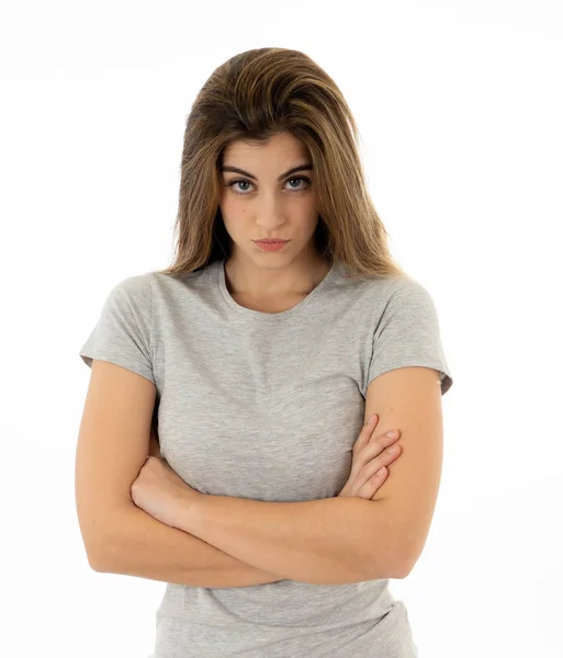Mujer Joven Irritada Irritada Con Una Cara Enojada Que Furiosa — Foto de Stock