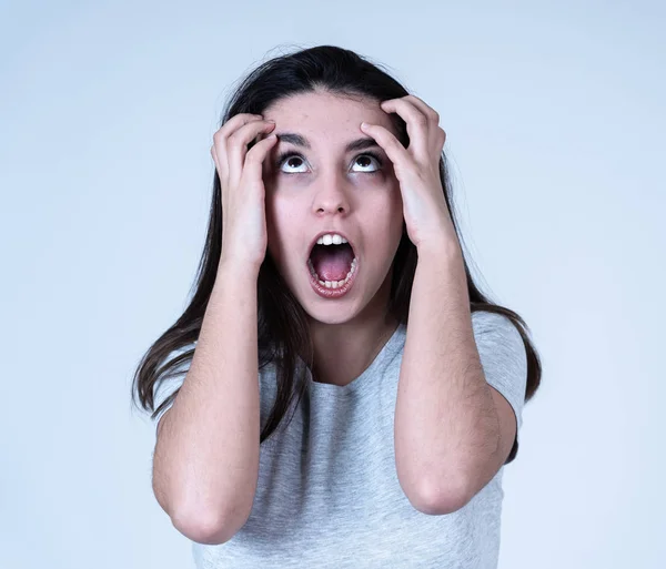 Portrait Young Attractive Frustrated Latin Woman Angry Stressed Face Looking — Stock Photo, Image