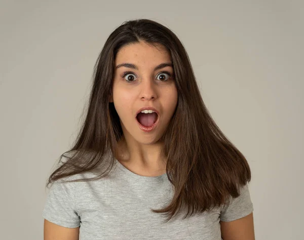 Portrait Beautiful Shocked Woman Hearing Good News Winning Lottery Having — Stock Photo, Image