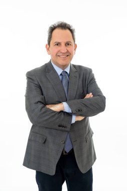 Orta yarım uzunluk portre ayakta ve akıllı ve başarılı başarılı istihdam etmektedir, girişimci, liderlik ve iş hayatında iş kavramı arıyorum olgun işadamı yaşlı. Beyaz izole.