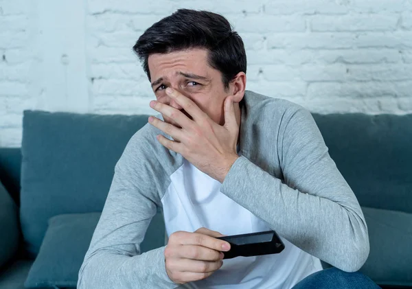 Lifestyle Portrait Young Man Feeling Scared Shocked Making Fear Anxiety — Stock Photo, Image