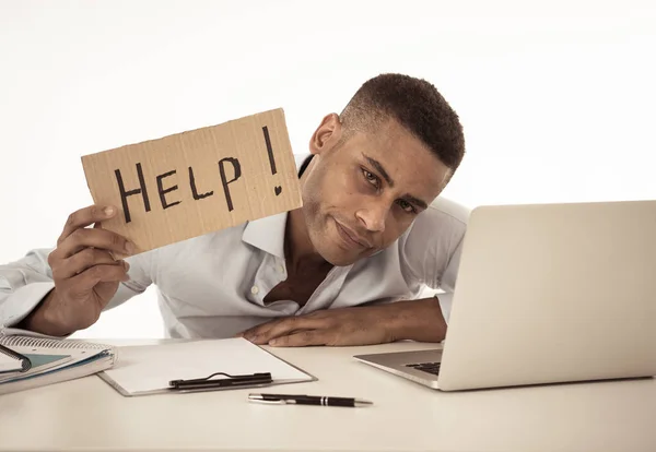 Desperate Young Attractive Businessman Working Computer Laptop Suffering Stress Office — Stock Photo, Image