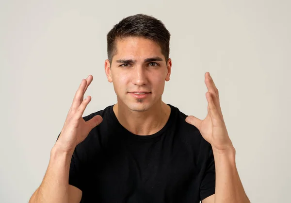 Portrait Frustrated Mixed Race Young Man Angry Stressed Face Looking — Stock Photo, Image