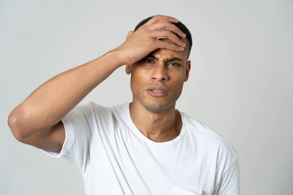 Portrait Jeune Homme Afro Américain Effrayé Choqué Dégoûté Par Qui — Photo