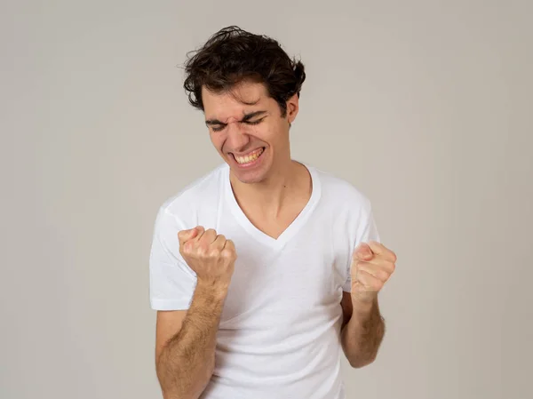 Retrato Muito Excita Chocado Jovem Celebrando Ganhar Loteria Ter Grande — Fotografia de Stock