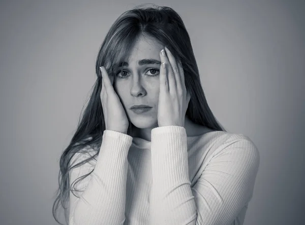 Portrait Young Sad Teenager Girl Feeling Lonely Distressed Suffering Depression — Stock Photo, Image