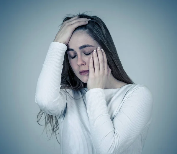 Portrait Young Sad Teenager Girl Feeling Lonely Distressed Suffering Depression — Stock Photo, Image