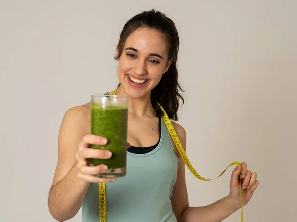 Fitness Frau Lächelt Glücklich Mit Diät Plan Gewicht Verlieren Bewegung — Stockfoto