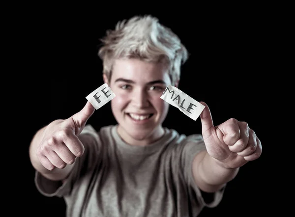 Csinos Transznemű Tinédzser Könnyezés Szó Női Férfi Nemek Közötti Identitás — Stock Fotó