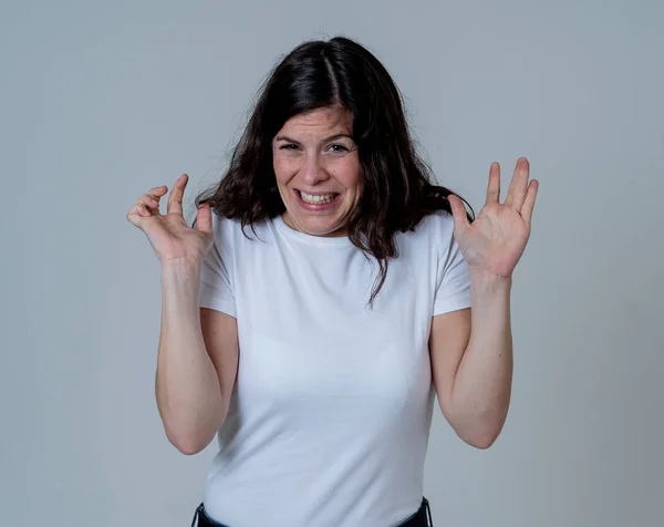 Young Woman Feeling Scared Shocked Making Fear Anxiety Gestures Looking — Stock Photo, Image