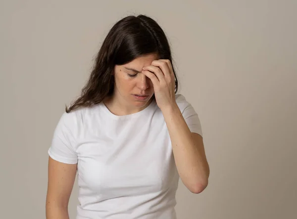 Emoções Expressões Humanas Conceito Saúde Mental Jovem Mulher Triste Sofrendo — Fotografia de Stock