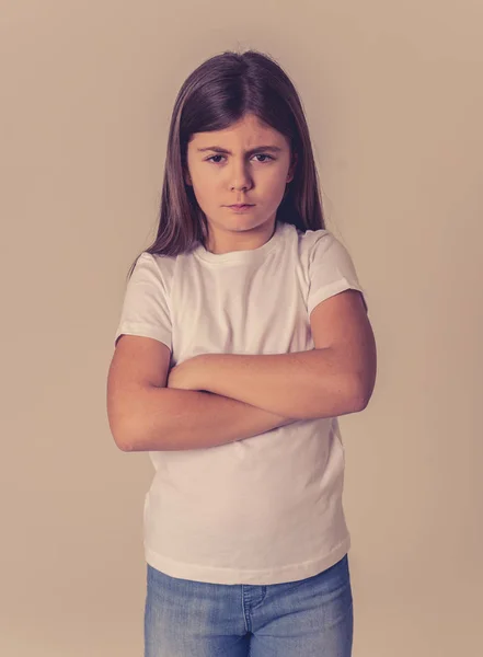 Portret Van Schattig Mooi Kind Zoek Boos Teleurgesteld Met Haar — Stockfoto