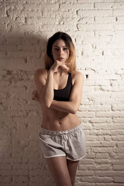 Attraente Donna Fitness Che Indossa Parte Superiore Della Palestra Pantaloni — Foto Stock