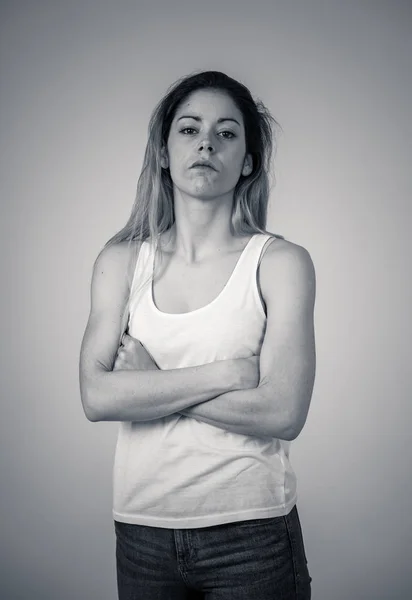 Facial expressions, emotions Anger. Young attractive caucasian woman with angry face. Looking mad and aggressive making furious gestures. Studio portrait in People adolescent mental health concept.