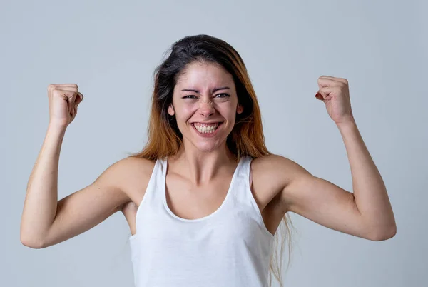 Retrato Bela Menina Adolescente Chocado Ganhar Ter Grande Sucesso Com — Fotografia de Stock