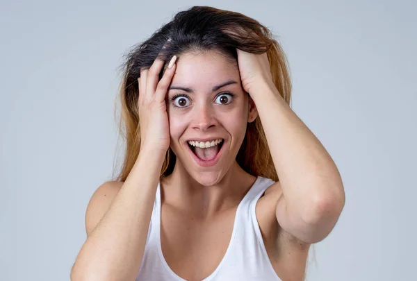 Beautiful Young Blonde Woman Happy Face Making Surprised Gestures Looking — Stock Photo, Image