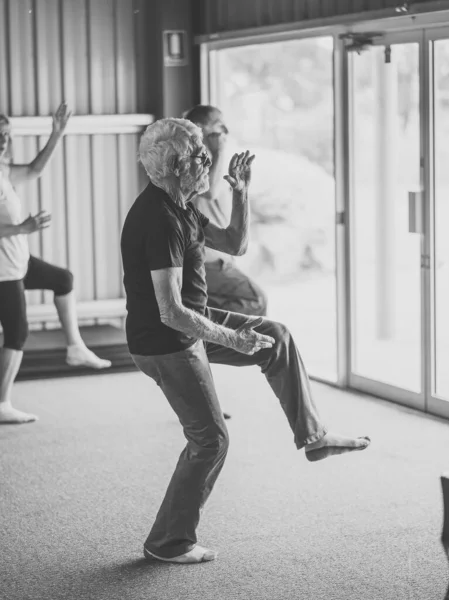 Grupo Personas Mayores Clase Tai Chi Que Ejercen Estilo Vida —  Fotos de Stock