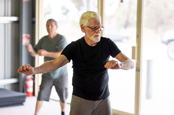 Grupo Personas Mayores Clase Tai Chi Que Ejercen Estilo Vida —  Fotos de Stock