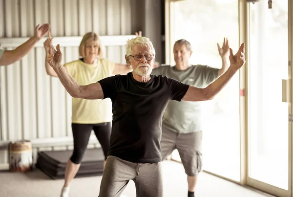 Group Seniors Tai Chi Class Exercising Active Retirement Lifestyle Mental — Stock Photo, Image