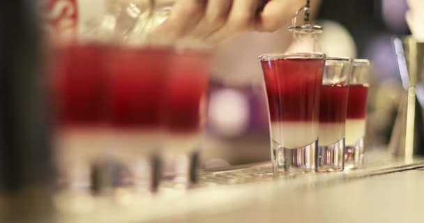 Primer plano de un camarero que prepara tragos alcohólicos. — Vídeo de stock