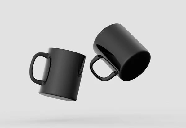 Black Mug Mock Isolated Light Gray Background Illustration — Stock Photo, Image