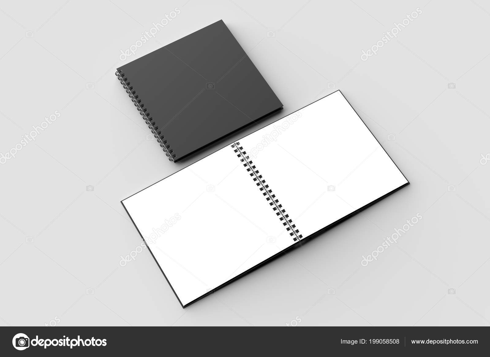 Spiral Binder Square Notebook Mock Black Cover Isolated Soft Gray