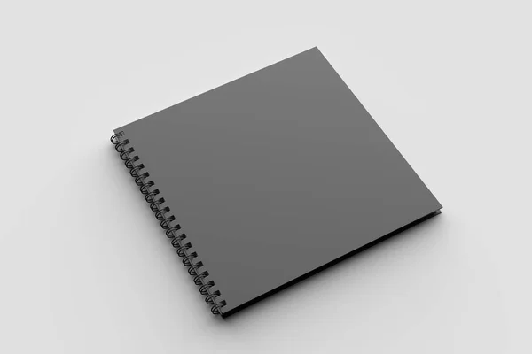 Caderno Espiral Quadrado Notebook Mock Com Capa Preta Isolada Fundo — Fotografia de Stock