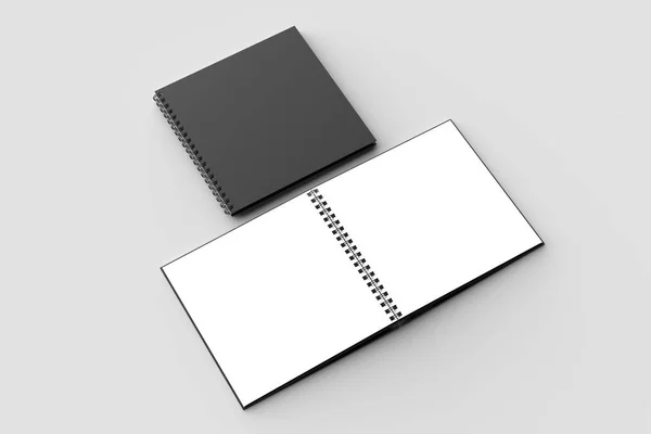 Spiral Binder Square Notebook Mock Black Cover Isolated Soft Gray — Stock Photo, Image