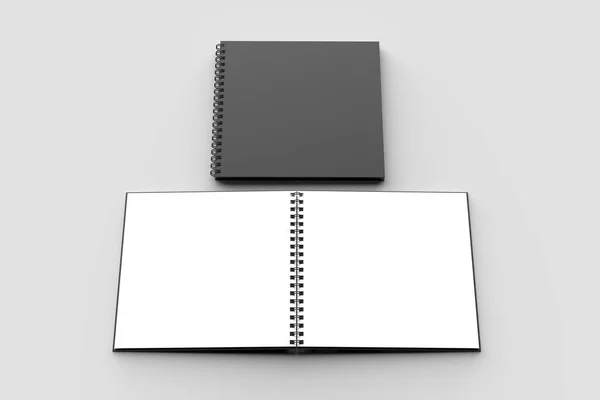 Spiraal Binder Vierkante Laptop Mock Met Zwarte Cover Geïsoleerd Zachte — Stockfoto