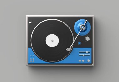 Retro kayıt - vinil oyuncu üzerinde gri background.3d illüstrasyon izole