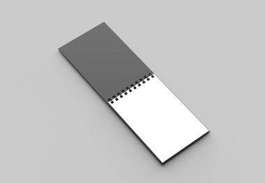 Spiral cilt defter siyah kapak ile alay kadar üzerinde izole yumuşak gri arka plan. 3D çizim