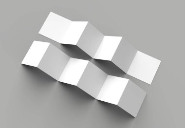 12 sayfa belgesi, 6 panel akordiyon kat - Z katlayın kare broşür sahte gri arka plan üzerinde izole. 3D çizim