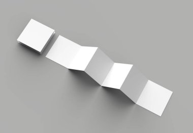 12 sayfa belgesi, 6 panel akordiyon kat - Z katlayın kare broşür sahte gri arka plan üzerinde izole. 3D çizim