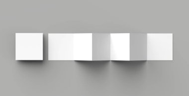 12 sayfa belgesi, 6 panel akordiyon kat - Z katlayın kare broşür sahte gri arka plan üzerinde izole. 3D çizim