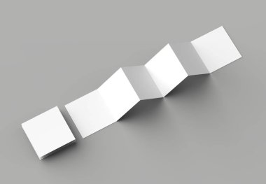 12 sayfa belgesi, 6 panel akordiyon kat - Z katlayın kare broşür sahte gri arka plan üzerinde izole. 3D çizim