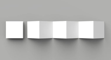 12 sayfa belgesi, 6 panel akordiyon kat - Z katlayın kare broşür sahte gri arka plan üzerinde izole. 3D çizim