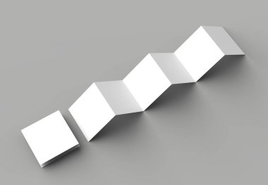 12 sayfa belgesi, 6 panel akordiyon kat - Z katlayın kare broşür sahte gri arka plan üzerinde izole. 3D çizim