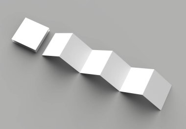 12 sayfa belgesi, 6 panel akordiyon kat - Z katlayın kare broşür sahte gri arka plan üzerinde izole. 3D çizim