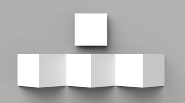 12 sayfa belgesi, 6 panel akordiyon kat - Z katlayın kare broşür sahte gri arka plan üzerinde izole. 3D çizim