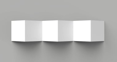 12 sayfa belgesi, 6 panel akordiyon kat - Z katlayın kare broşür sahte gri arka plan üzerinde izole. 3D çizim