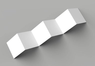 12 sayfa belgesi, 6 panel akordiyon kat - Z katlayın kare broşür sahte gri arka plan üzerinde izole. 3D çizim