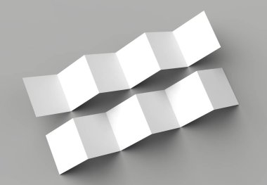 12 sayfa belgesi, 6 panel akordiyon kat - Z katlayın kare broşür sahte gri arka plan üzerinde izole. 3D çizim