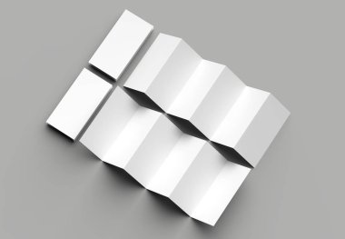 12 sayfa belgesi, 6 panel akordiyon kat - Z katlayın dikey broşür sahte gri arka plan üzerinde izole. 3D çizim.