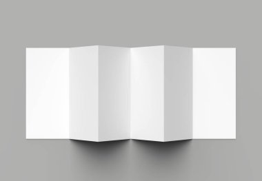 12 sayfa belgesi, 6 panel akordiyon kat - Z katlayın dikey broşür sahte gri arka plan üzerinde izole. 3D çizim.